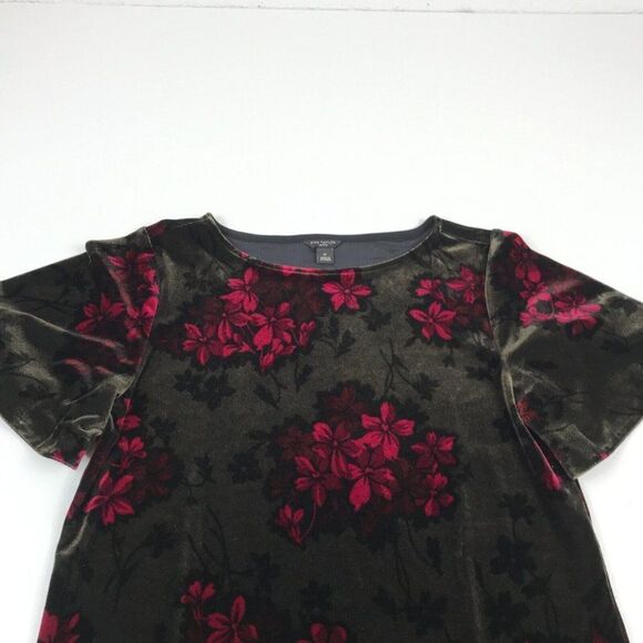 Ann Taylor Womens Velvet Blouse Floral Flared Short Sleeve Boat Neck PS Petites - Picture 3 of 11